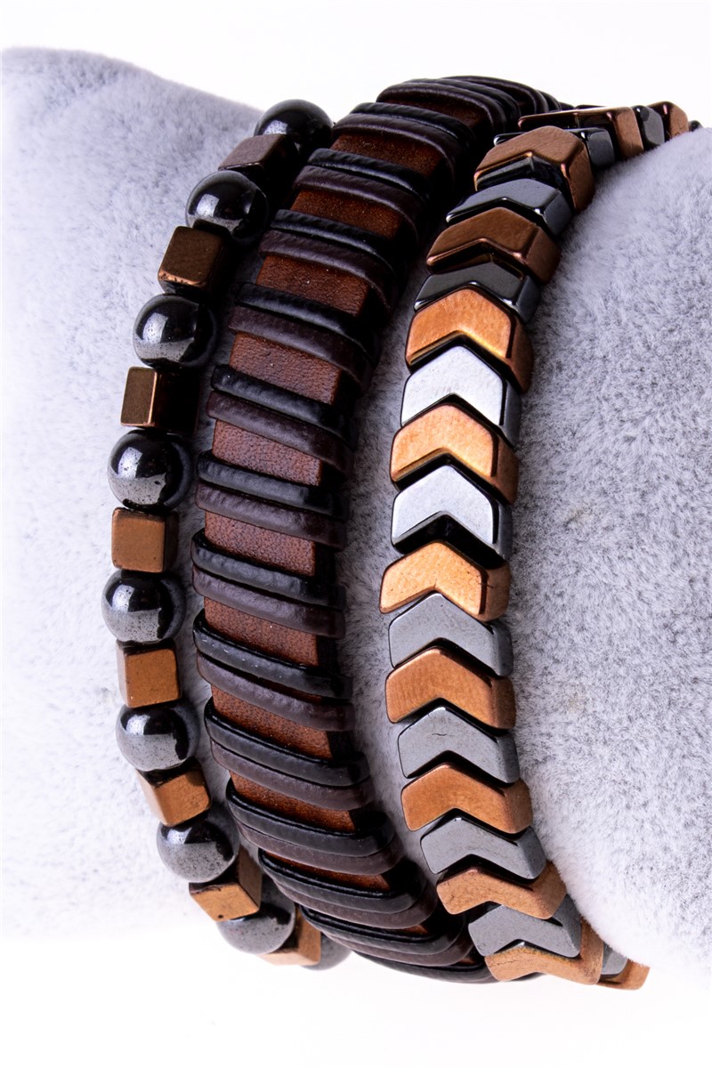 Set di bracciali da uomo in pietra naturale Ematite - Grigio-Arancio #364326