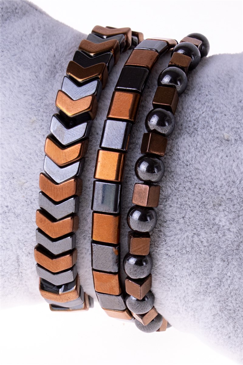 Men's Set of 3 Natural Hematite Stone Bracelets - Brown-Grey #360797