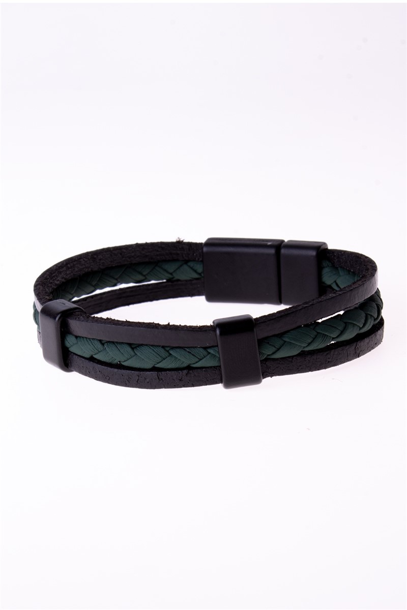 Men's Leather Bracelet - Black-Green #360882