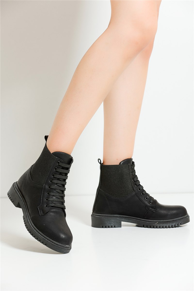Women's PTK014 Lace Up Boots - Black #403877