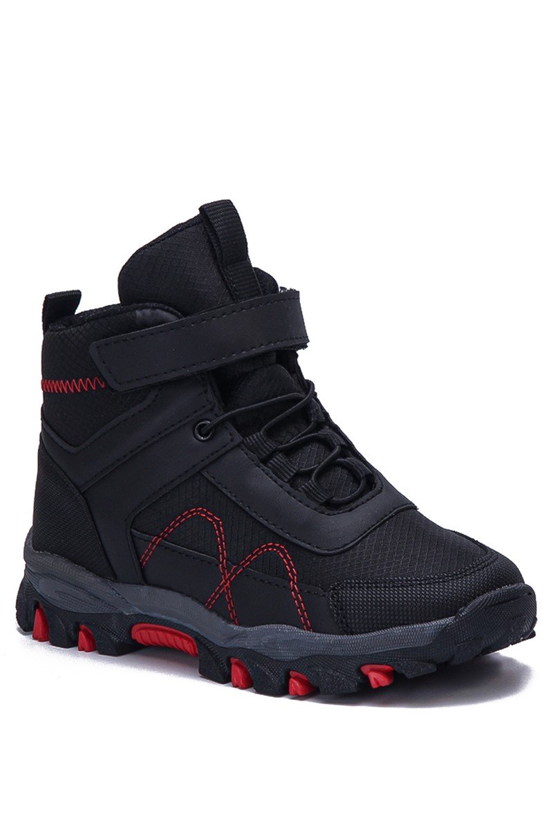 Kids Velcro Boots 507 - Black with Red #363250
