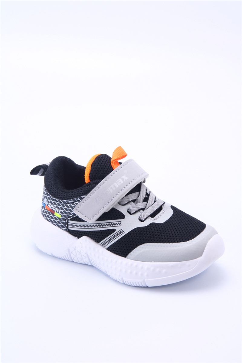 Kids Velcro Sports Shoes 1756 - Black with Gray #360078