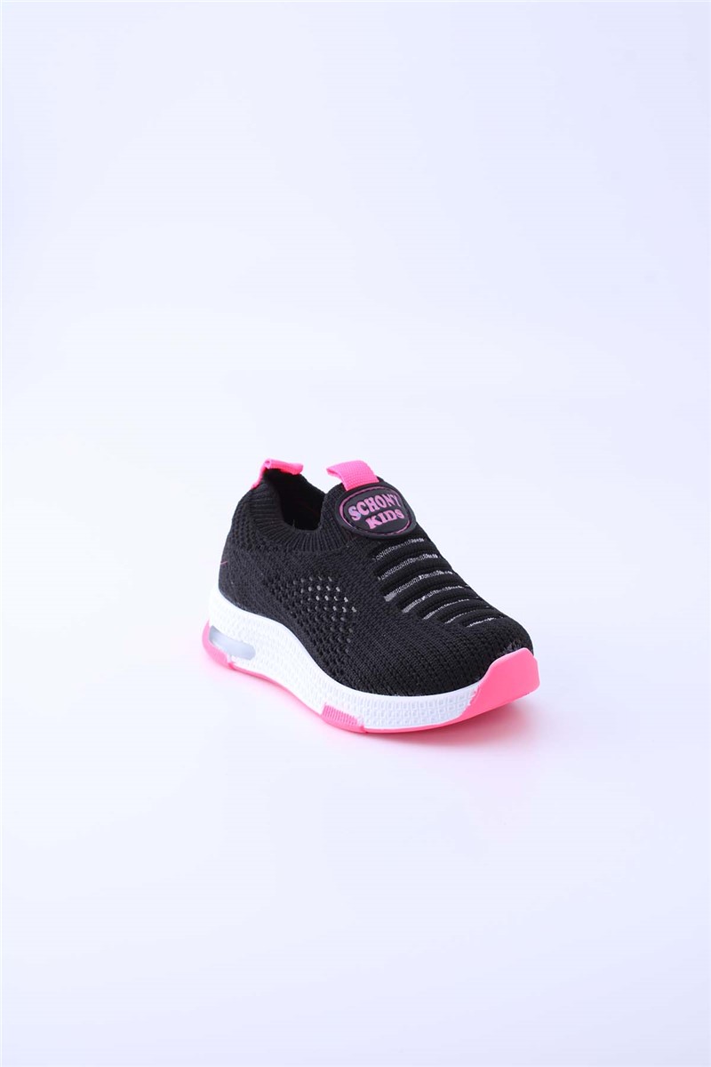 Scarpe sportive in tessuto per bambini 3001 - Nero con rosa # 360254