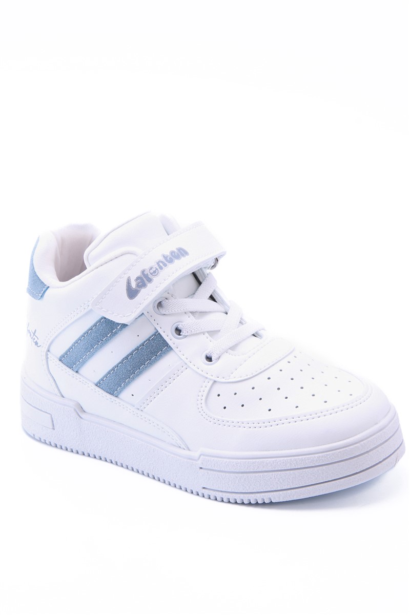 Kids Velcro Sports Shoes EZ716 - White with Gray #361052