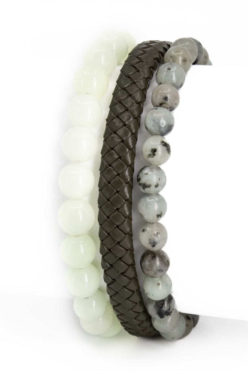 Set di bracciali da uomo in pietra naturale e pelle EYY1143 - Multicolor #366389