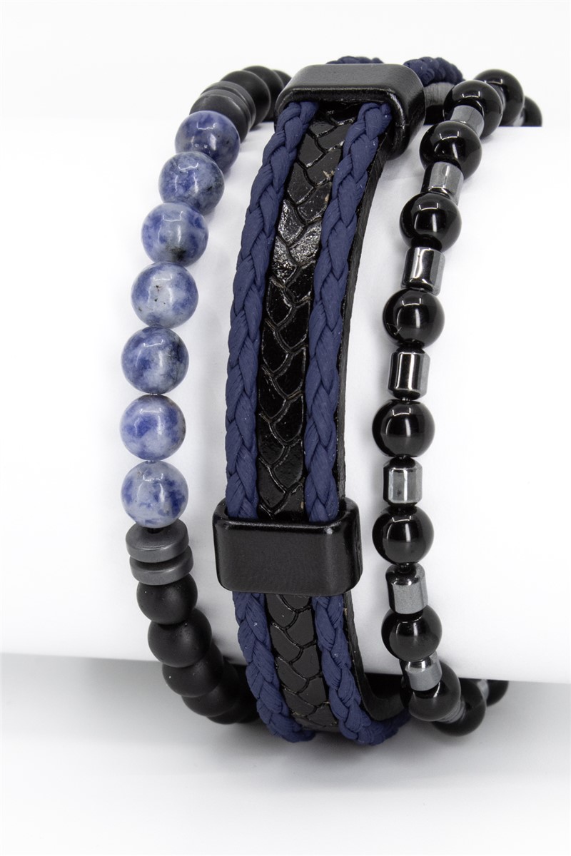 Men's Natural Stone & Genuine Leather Bracelet Set EYY1144 - Multicolor #366390