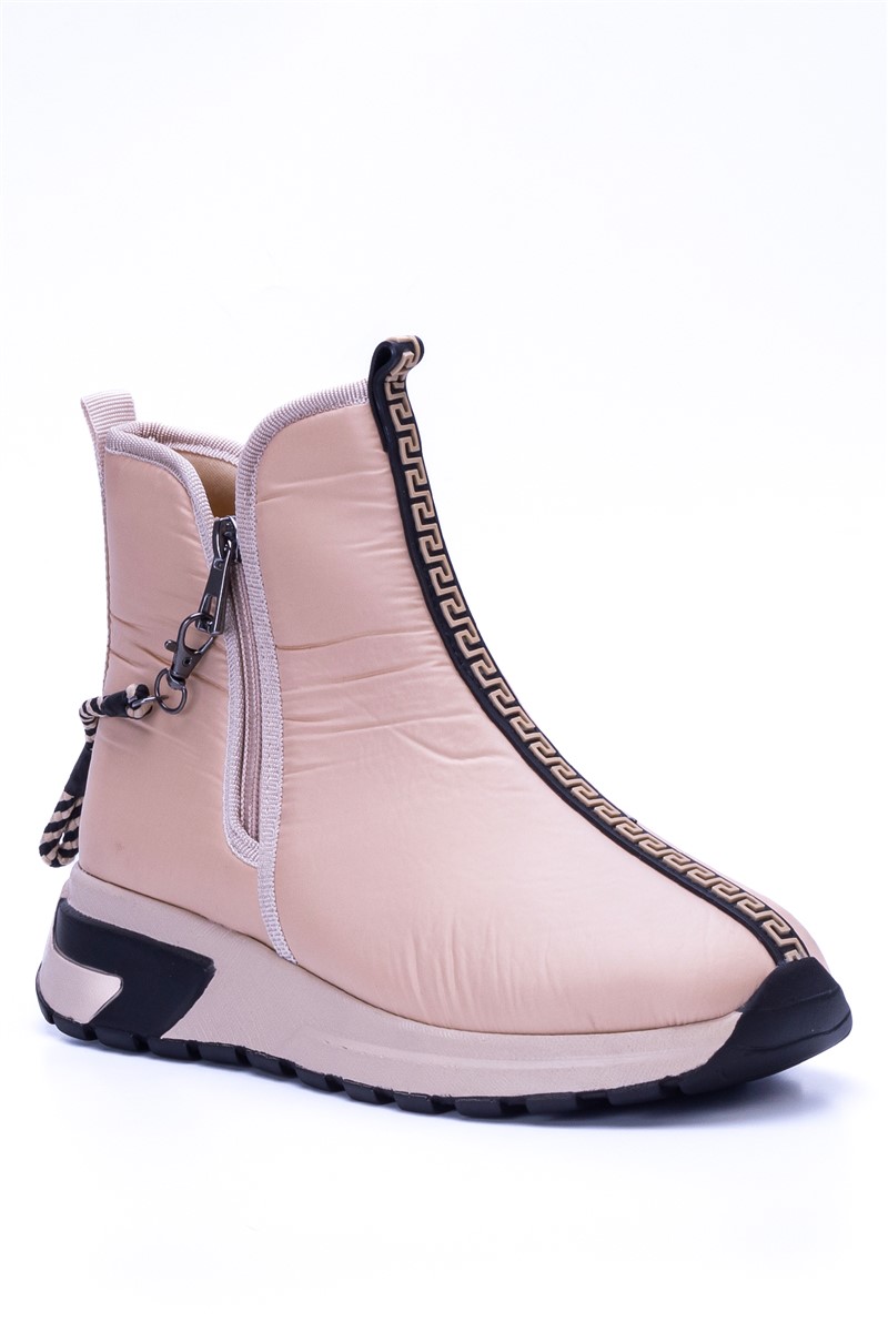 Women's Textile Boots With Side Zips BK155 - Beige #364179
