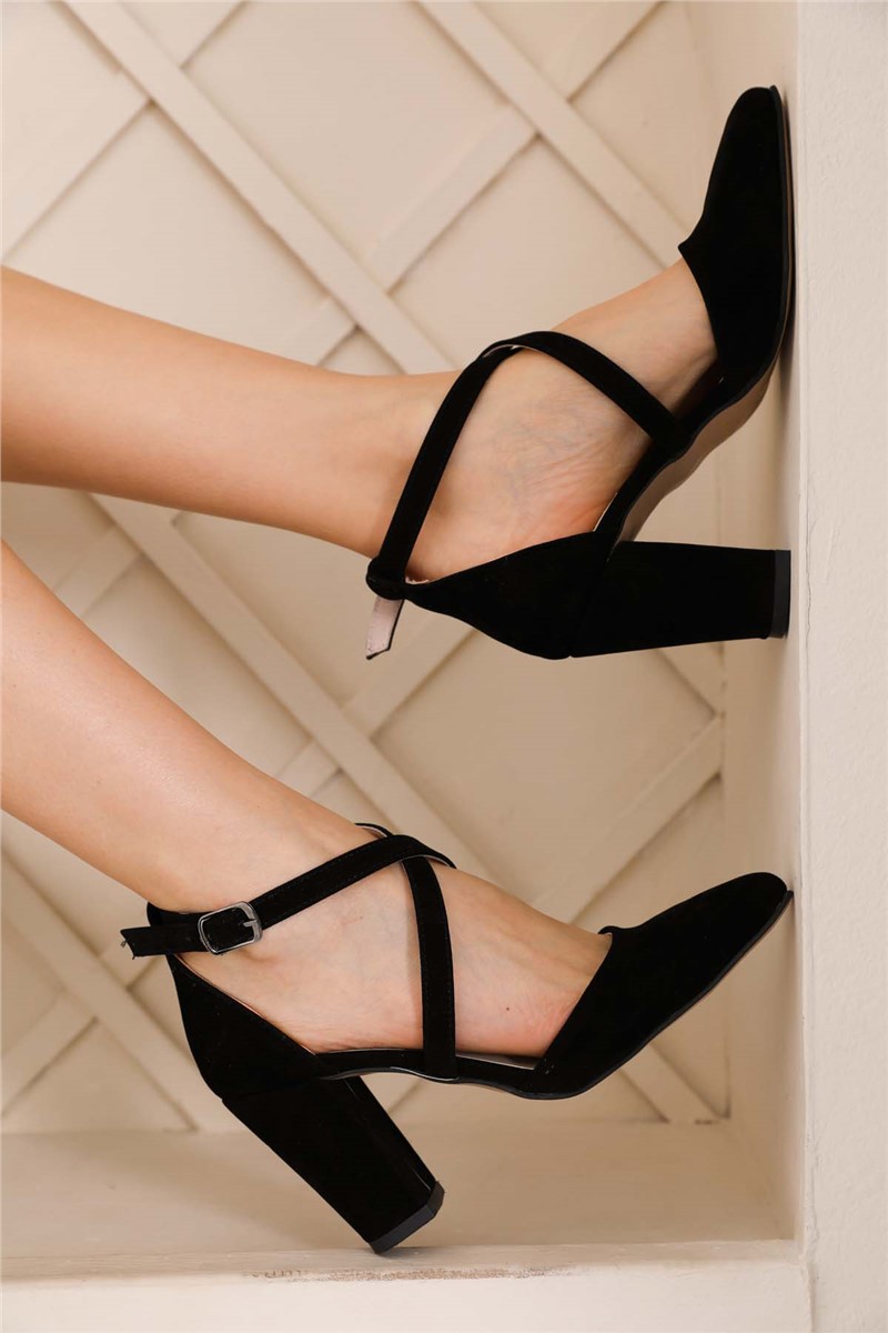 Sapatos femininos de camurça com salto 2800 - pretos #360209