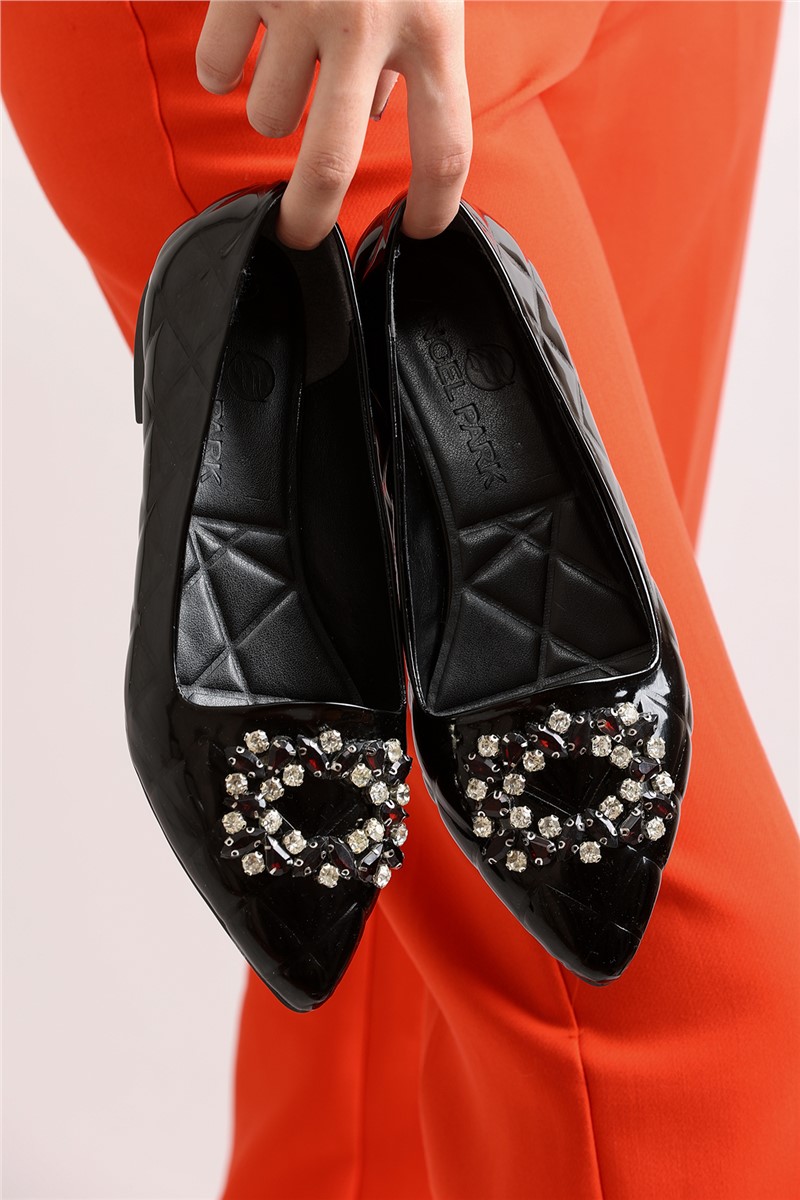 Women's Patent Leather Ballerina Shoes 6560 - Black #366368