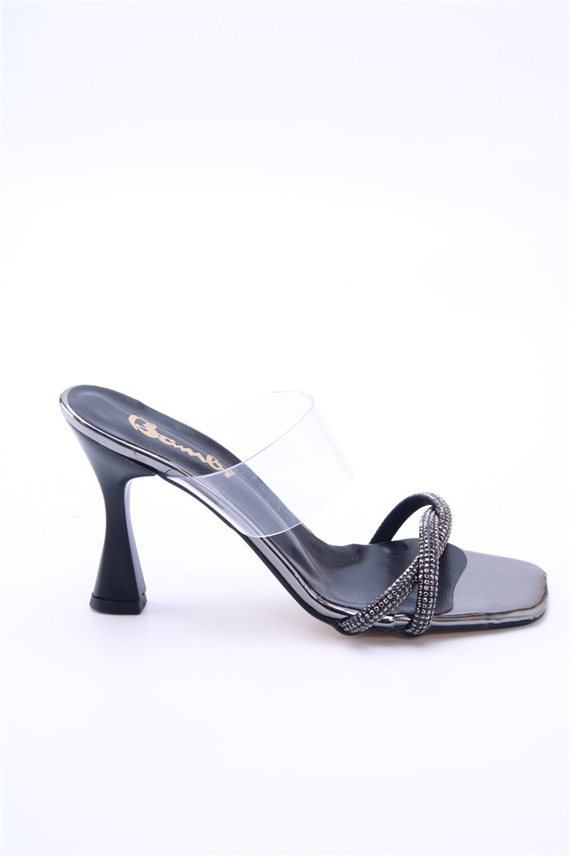 Women's Elegant Stone Slippers 7166 - Black #360649