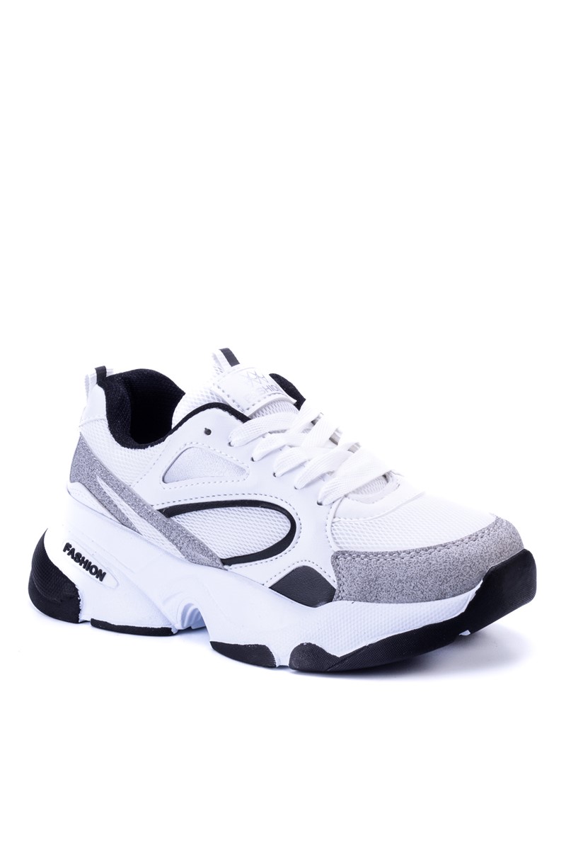 Women's Lace Up Sports Shoes 3740A - White with Black #365967
