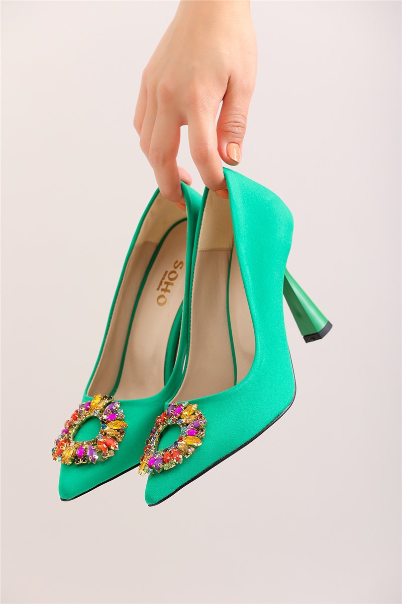 Ženske elegantne cipele s brošem od kamenja 3500 - svijetlo zelene #362194