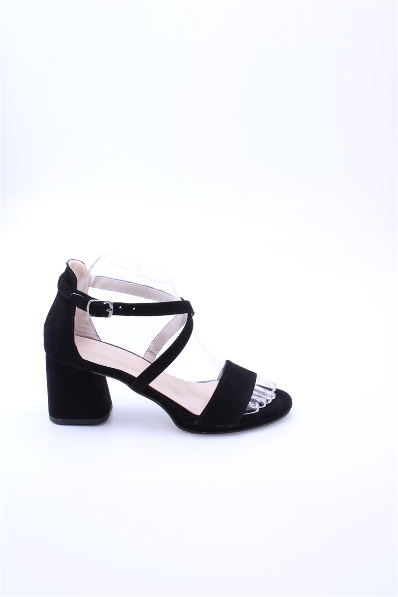 Women's Suede Heeled Shoes 7014 - Black #360480