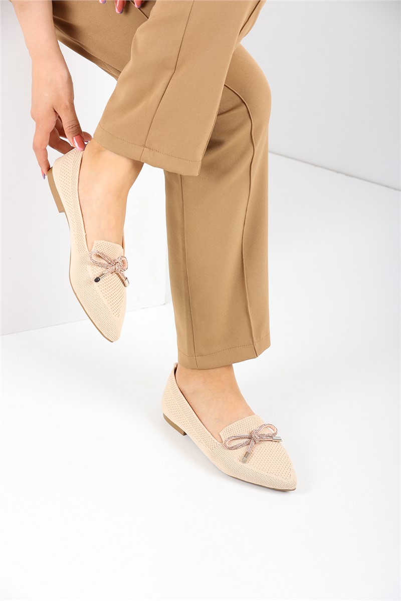 Ballerine da donna in tessuto con nastro decorativo EM5070 - Beige #360848