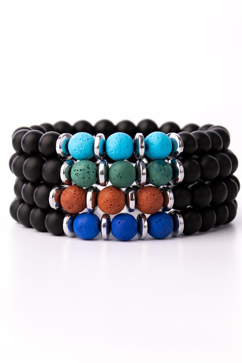 Unisex Natural Stone Bracelet - Onyx & Volcanic Stone - Assorted Colors #360923