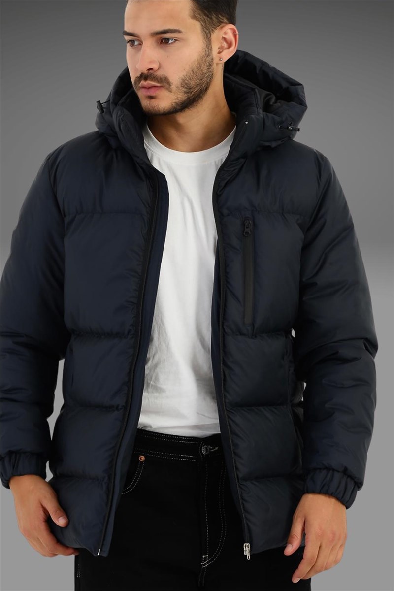 Jaqueta impermeável à prova de vento masculina RQDM com capuz removível - Azul Marinho #409449