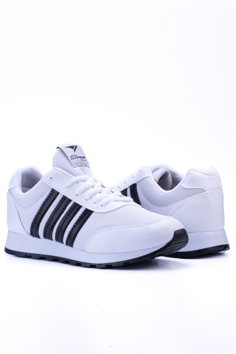 Unisex 1802 Lace Up Sports Shoes - White with Black #371749