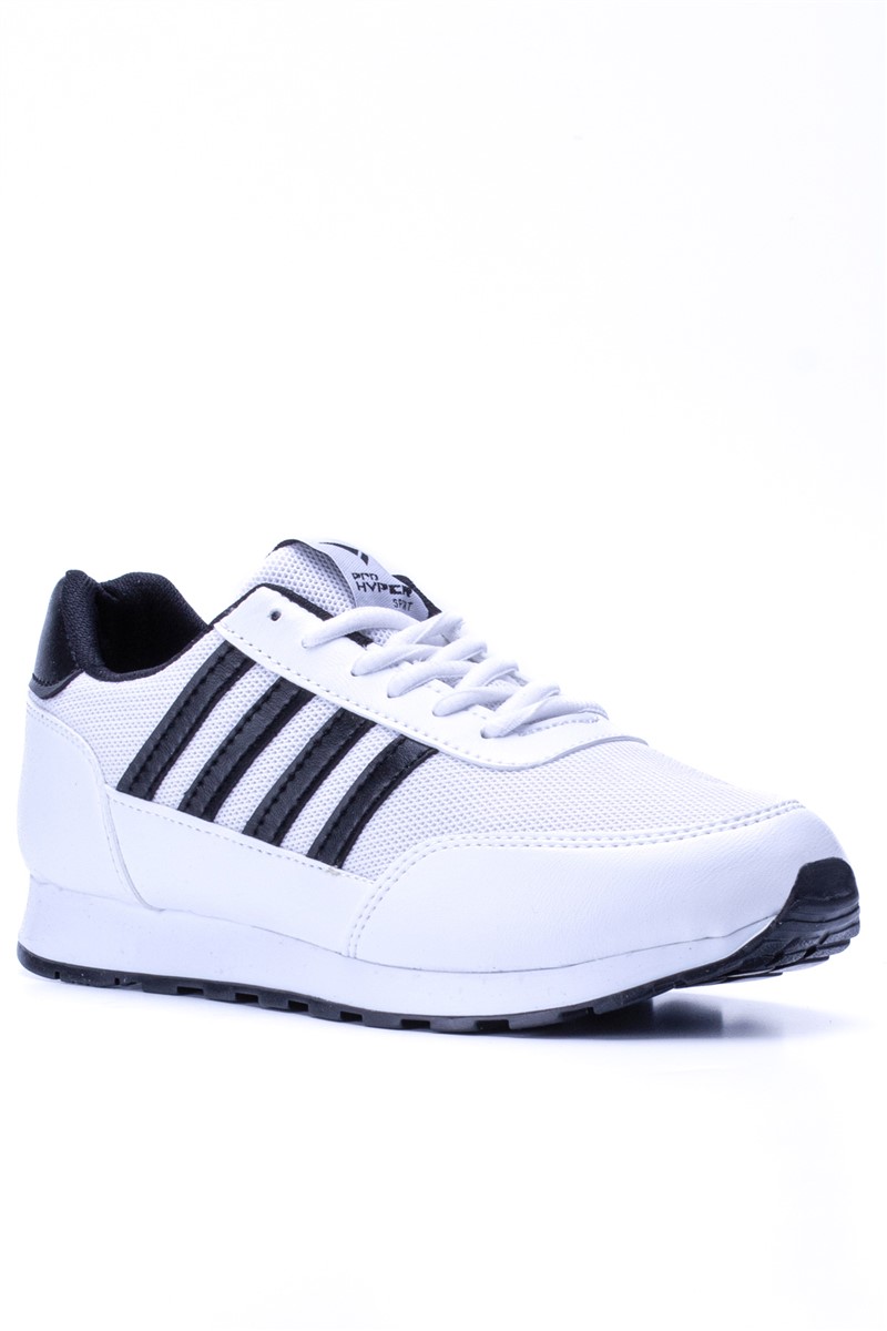 Unisex 1803 Lace Up Sports Shoes - White with Black #371757