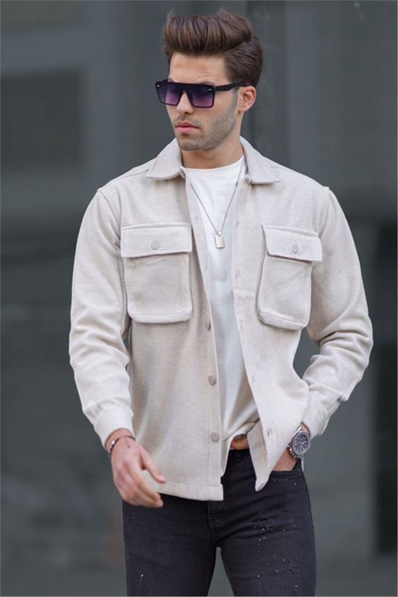 Men's Oversize Shirt with Outer Pockets 6809 - Light Beige #404694