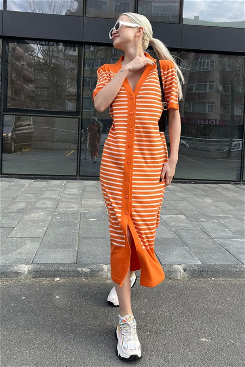 Women's Button Up Long Dress MG1648 - Orange #394705