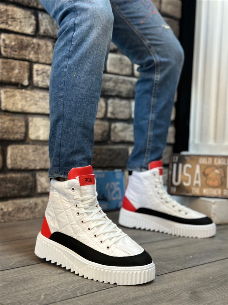 Men's Textile Boots BA0811 - White with Red #404723