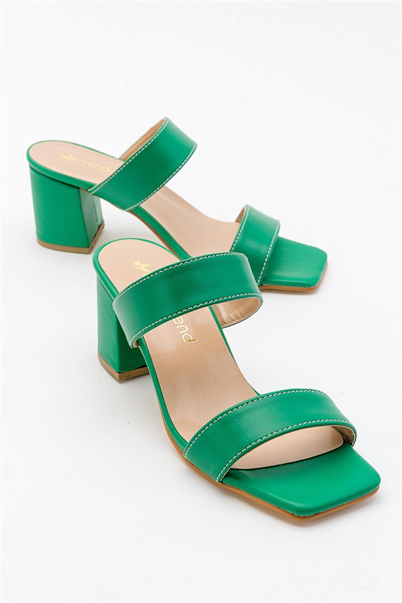 Pantofole con tacco da donna - Verde #381703