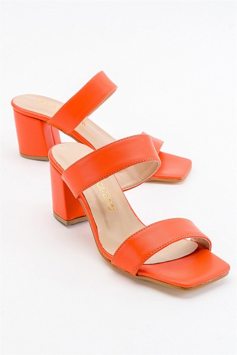 Pantofole con tacco da donna - Arancione #371279