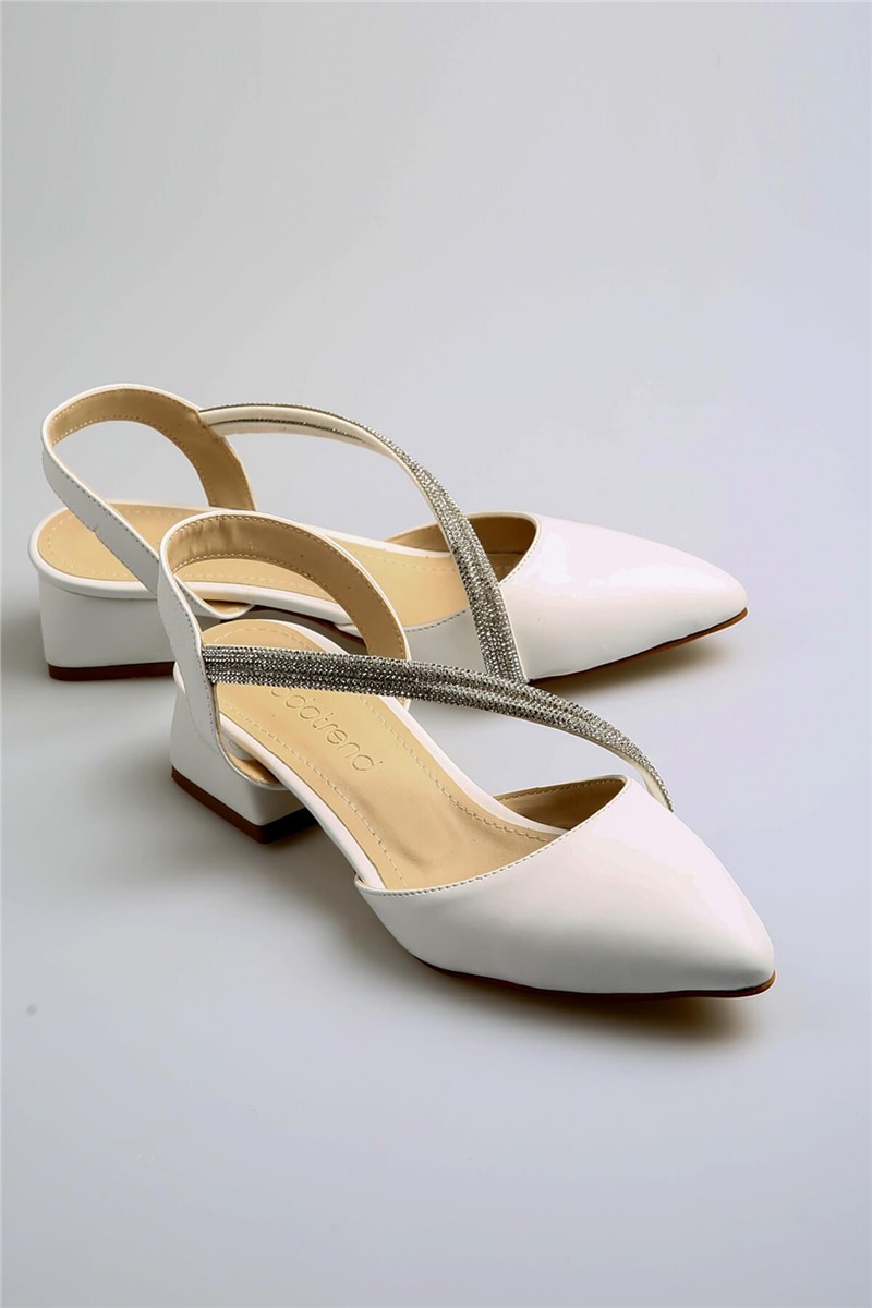Women's Heeled Sandals with Rhinestones - White #369562