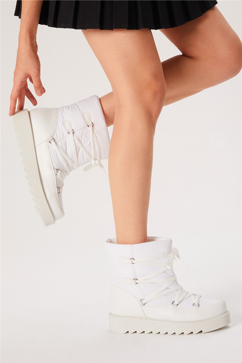 Stivali da neve stringati con fodera calda da donna - Bianco # 400714