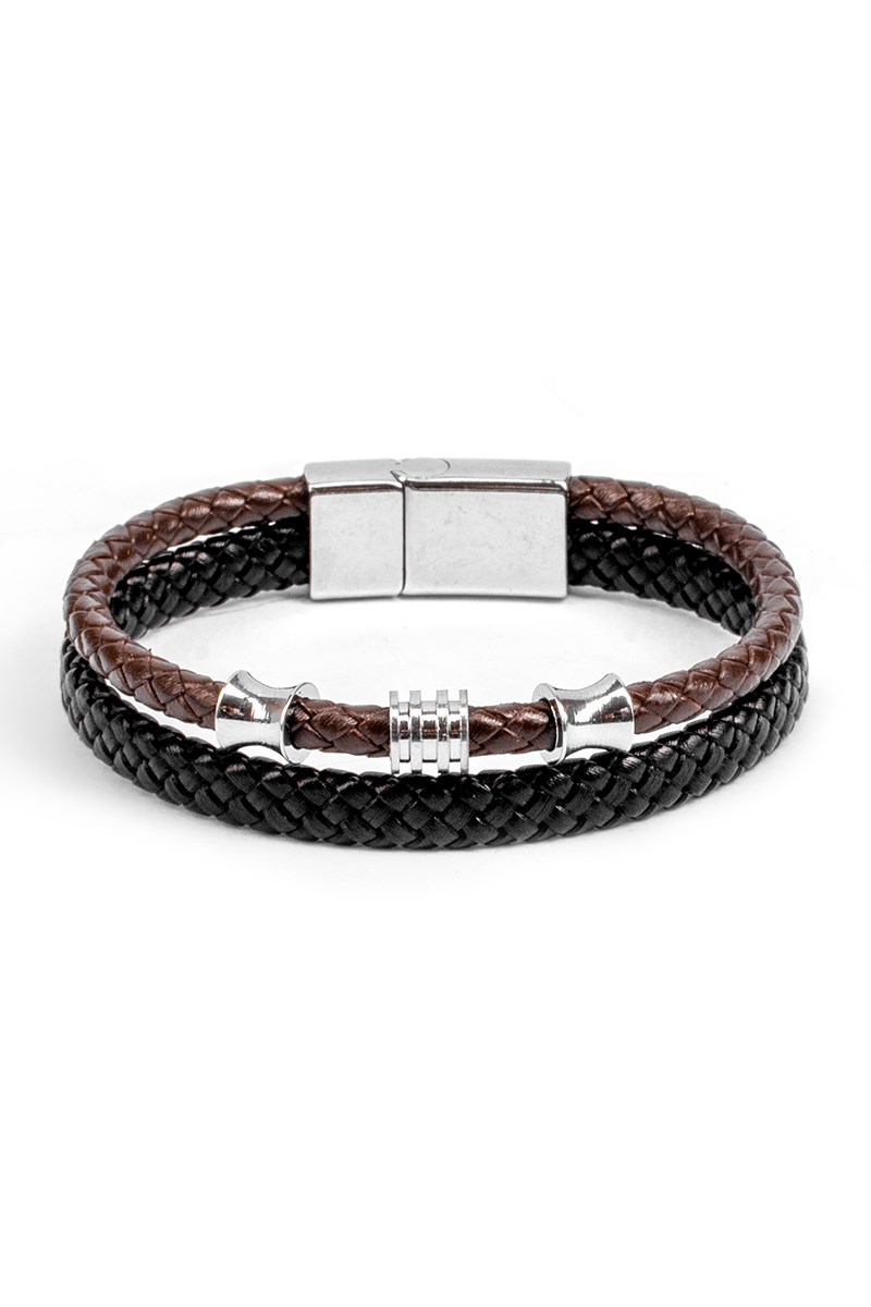 Men's Set of 2 Leather bracelets - Black and Brown 20230901014