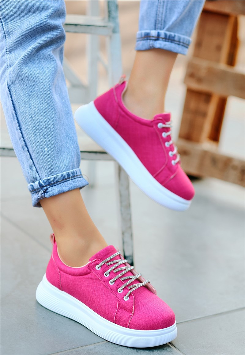 Women's textile sports shoes - Bright pink #403936