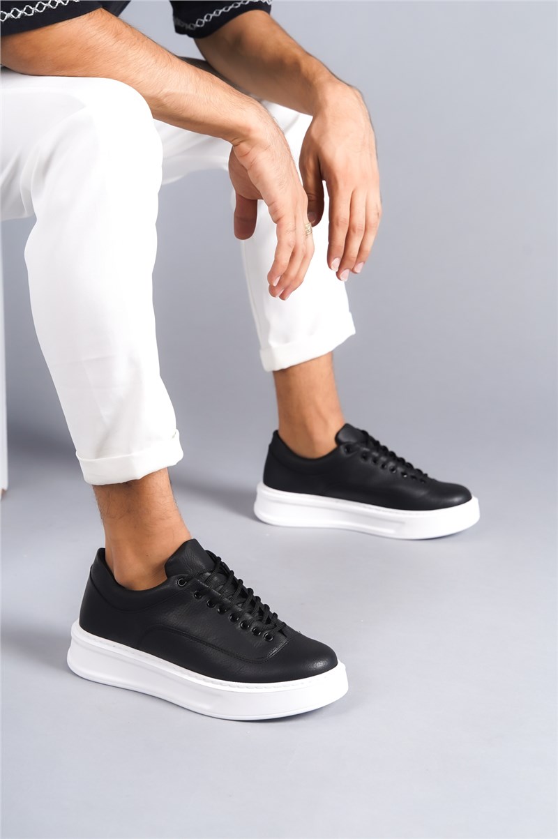 Men's Casual Lace Up Shoes KB-005 - Black with White #404726