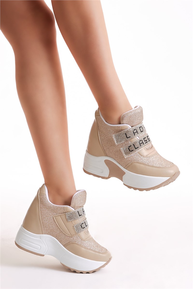 Women's Velcro Sports Shoes - Beige #400823