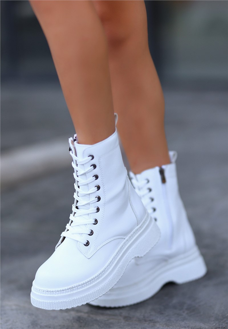 Women's Lace Up Boots - White #407184