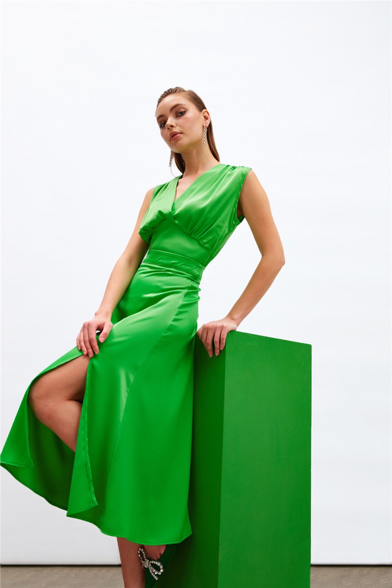 Fusta din satin pentru femei - verde #384156