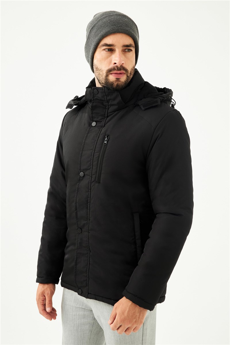 Giacca Parka antivento impermeabile da uomo con cappuccio staccabile P-160 - Nero #408431