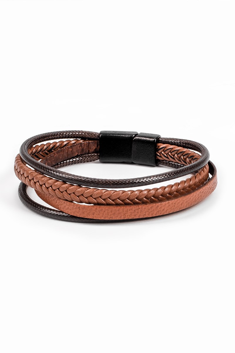Men's Set of 4 Leather bracelets - Light brown 20230901009