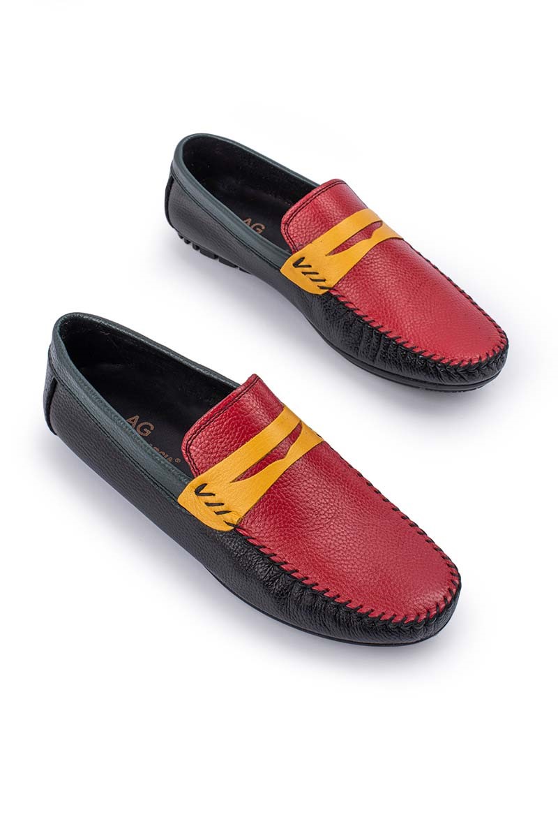 ALEXANDER GARCIA Genuine Leather Men's Moccasins - Black with Red 20230321133