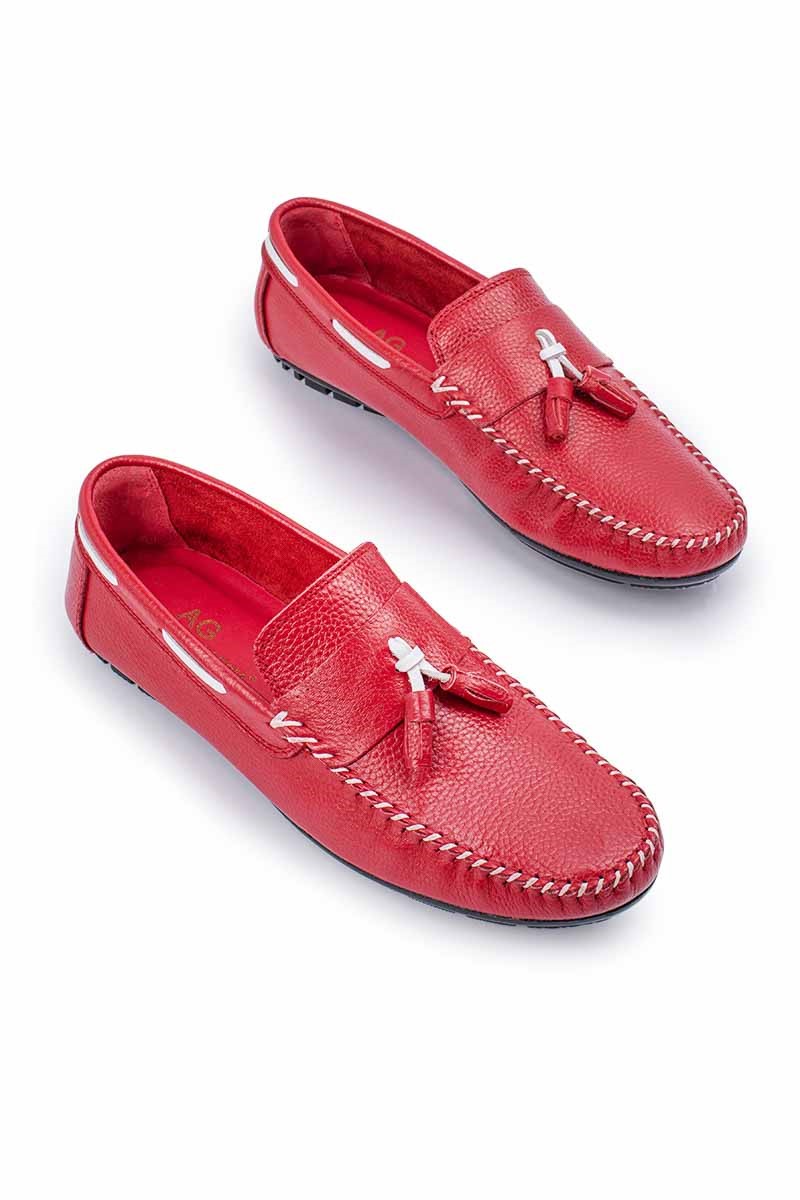 ALEXANDER GARCIA Men's Genuine Leather Moccasins - Red 20230321129