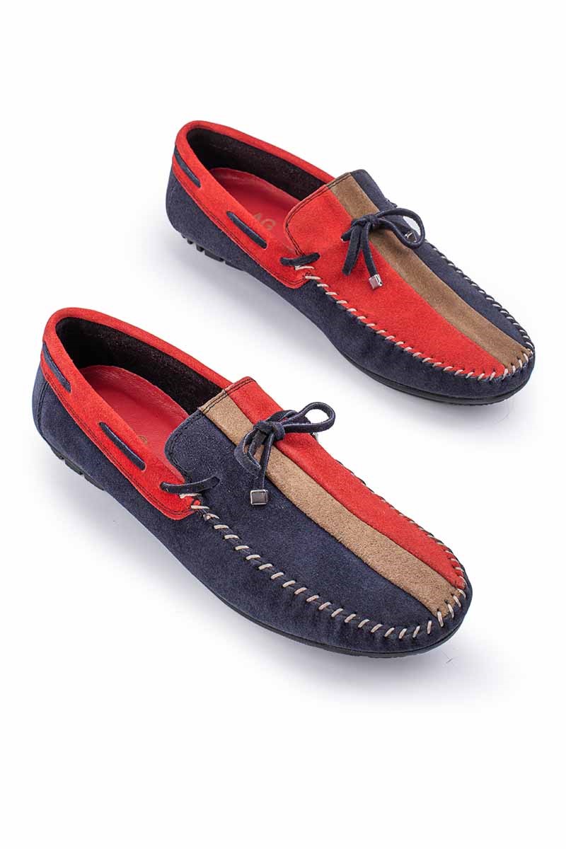 ALEXANDER GARCIA Men's Natural Suede Loafers - Navy Blue with Red 20230321145