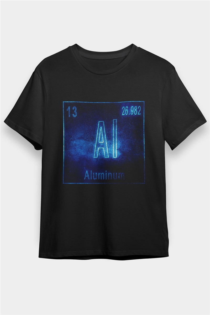 T-shirt nera unisex stampata con numero atomico in alluminio # 375748