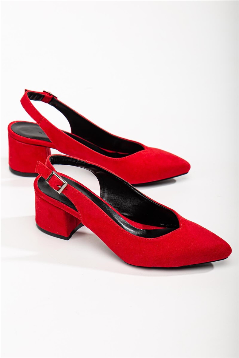 Women's Suede Heeled Shoes - Red #370866