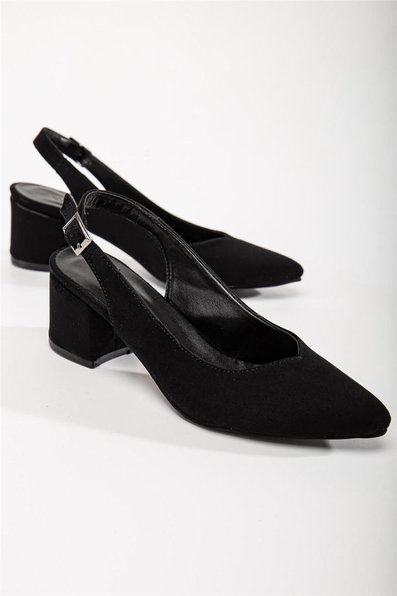 Women's Suede Heeled Shoes - Black #367308