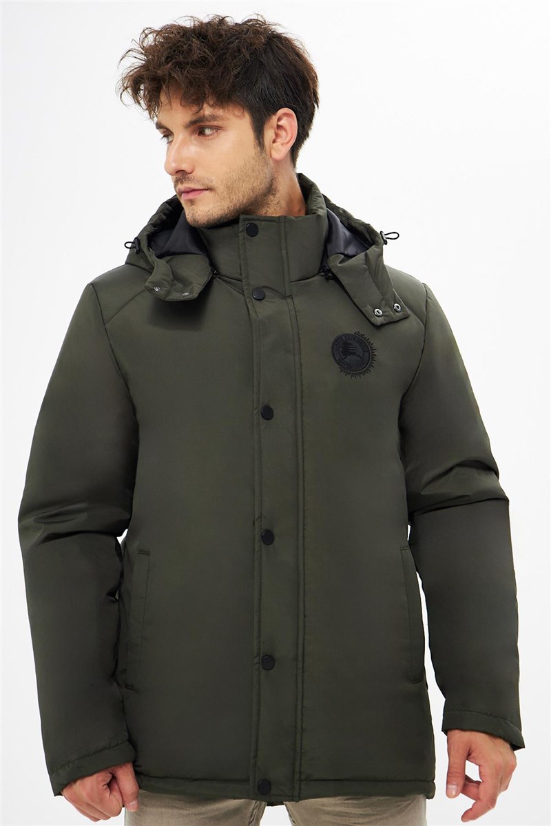 Men's Waterproof and Windproof Jacket with Detachable Hood - Khaki #410449