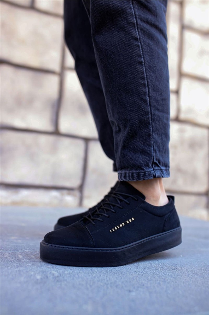 Men's casual shoes made of nubuck BA0104 - Black #322187