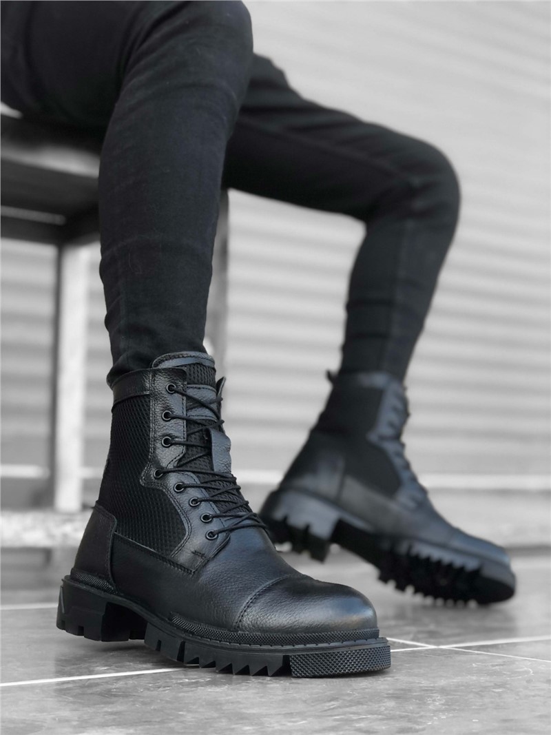 Botas masculinas de couro genuíno BA0183 - pretas #322391