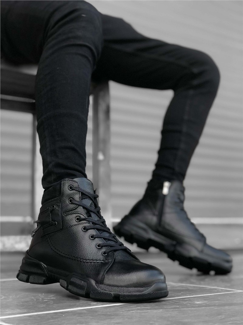 Men's leather boots BA0184 - Black #324190