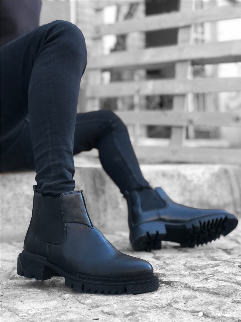 Men's Sports Boots with Side Elastics BA0214 - Black #362089