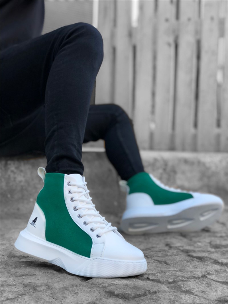 Muške sportske čizme na vezanje BA0256 - bijele sa zelenom #363101