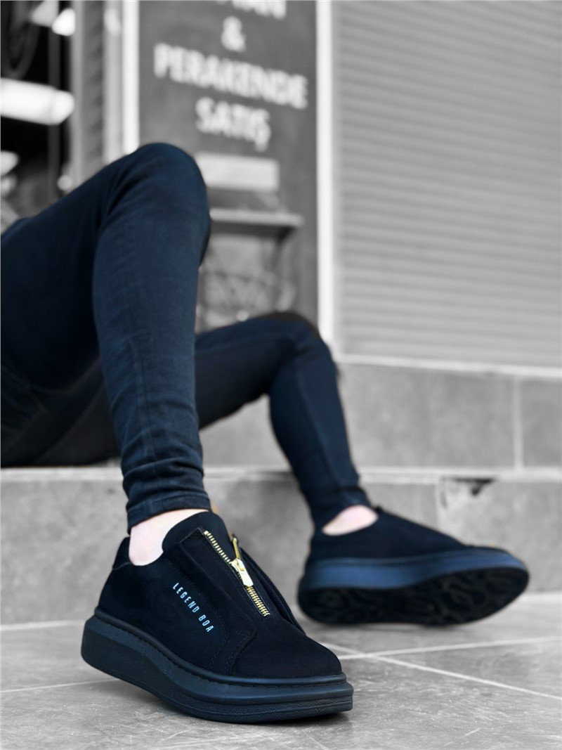 Men's Suede Zip Up Shoes BA0310 - Black #369679